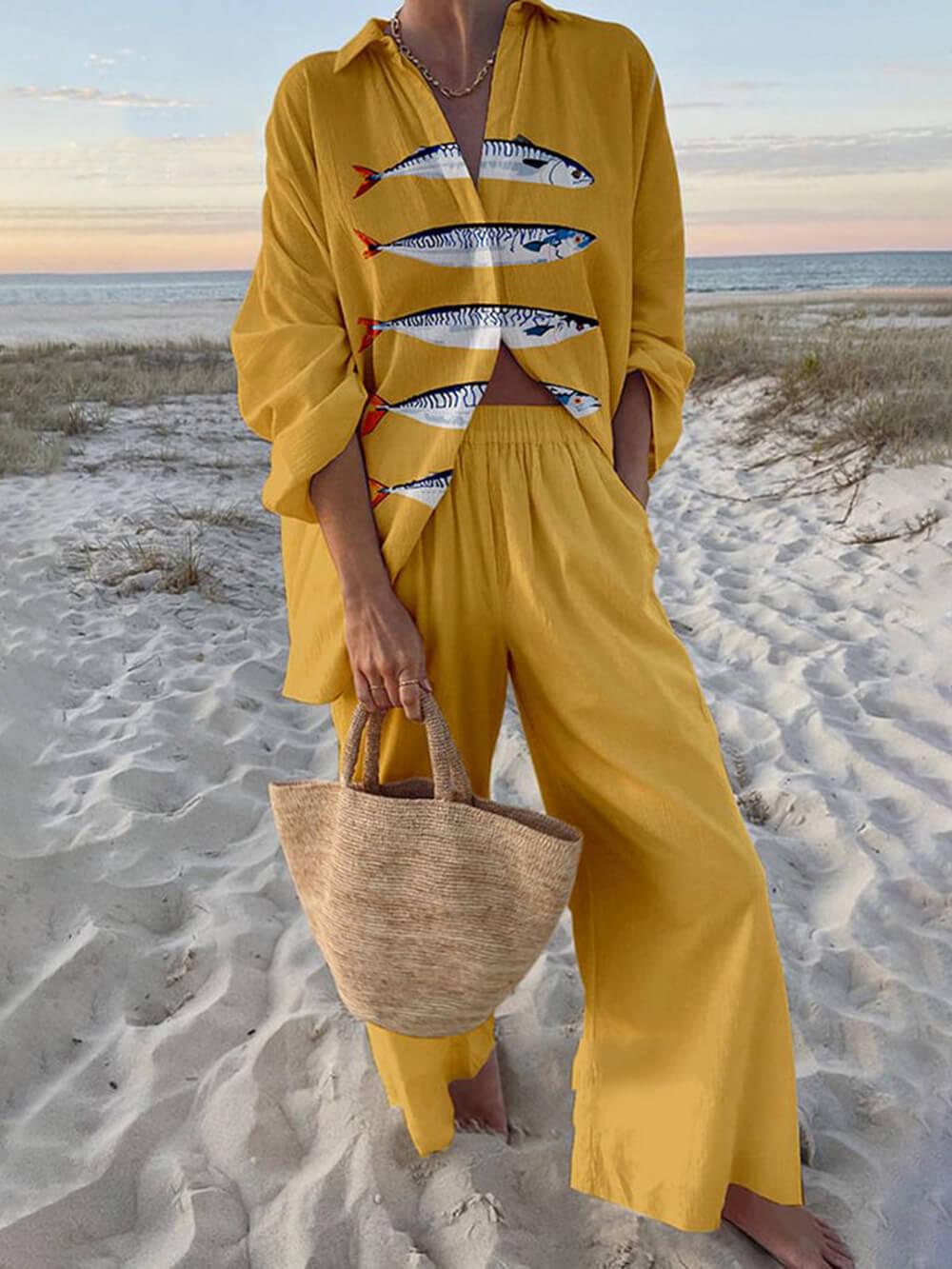 Mae | Island Style Oversized Shirt and Elastic Waist Pocket Pants Set