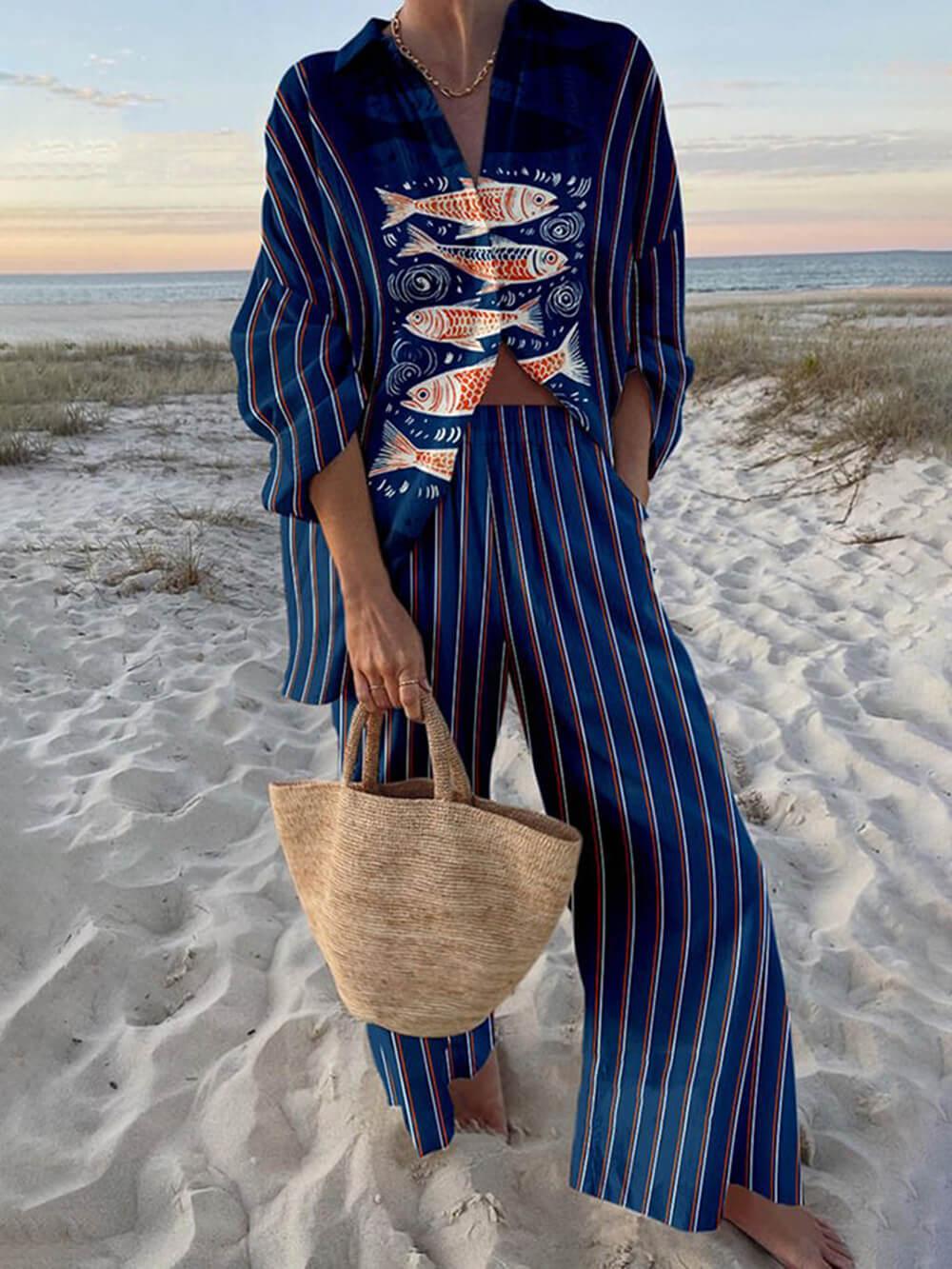 Mae | Island Style Oversized Shirt and Elastic Waist Pocket Pants Set