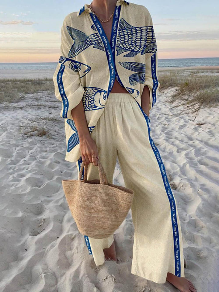 Mae | Island Style Oversized Shirt and Elastic Waist Pocket Pants Set