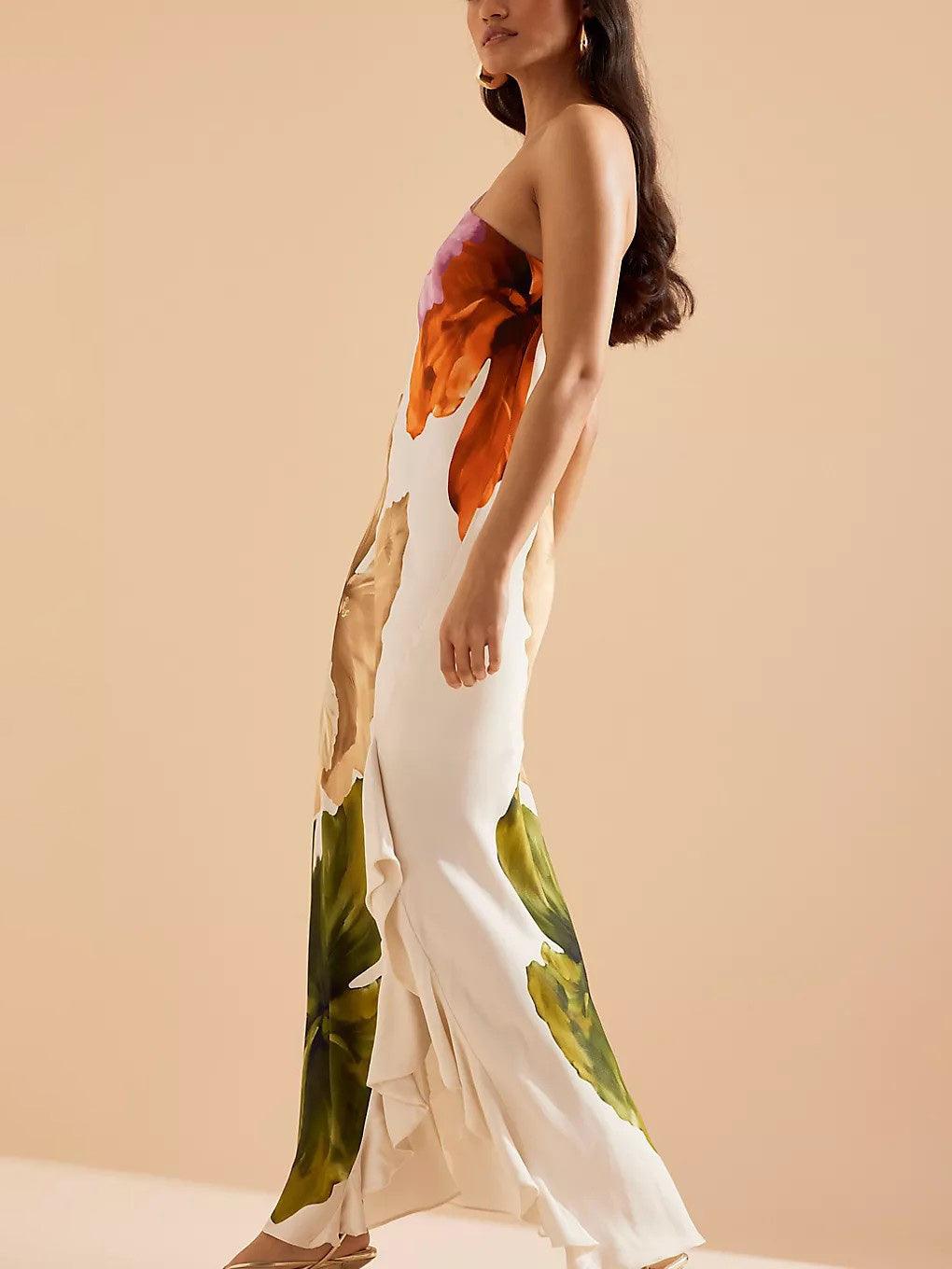 Kira | Elegant Floral Print One-shoulder Maxi Dress