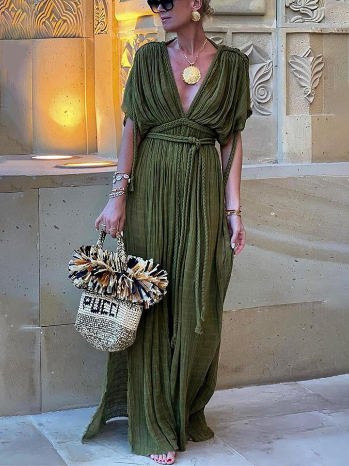 Elena | Kimono Draped Braids Slit Maxi Dress