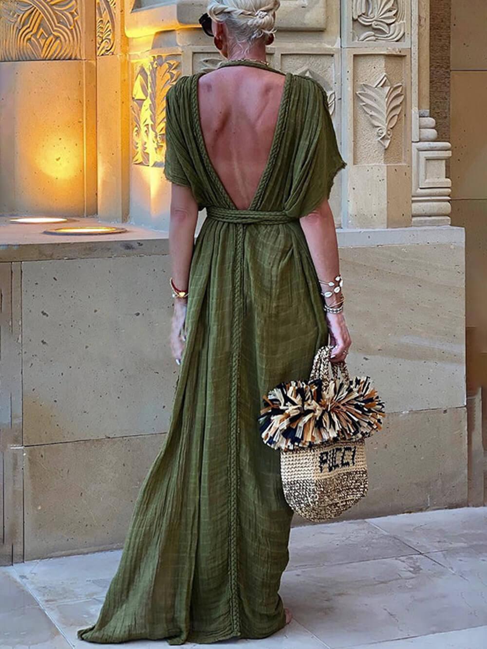 Elena | Kimono Draped Braids Slit Maxi Dress