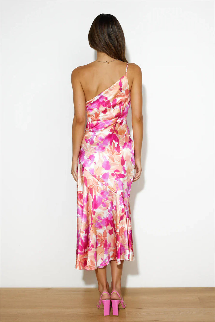 Eliza - Floral Satin One-Shoulder Maxi Dress
