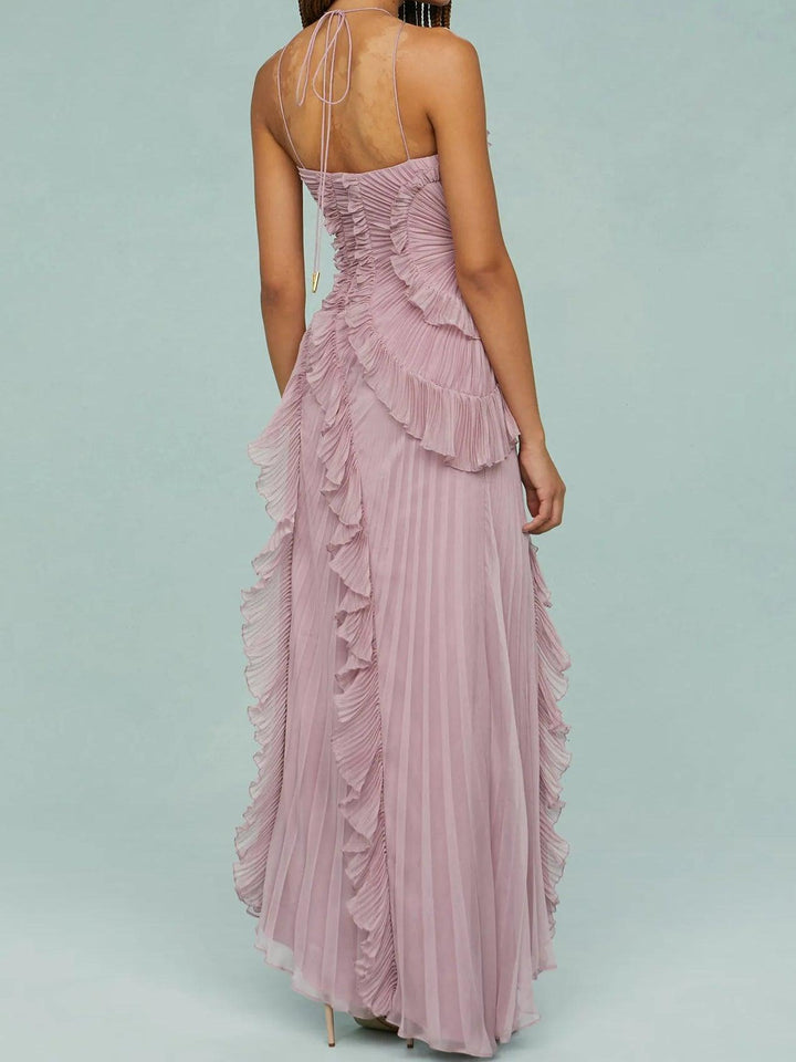 Ruth | Pleated Suspender Long Dress With Slits