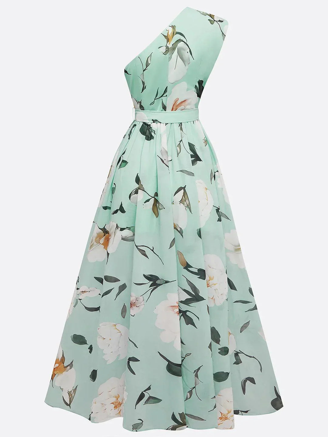 Julie | Light Green Floral One-Shoulder Maxi Dress