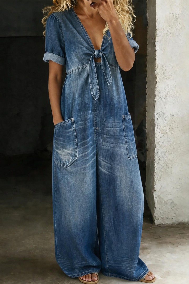 Maya™ | V Neck Short Sleeve Jumpsuit