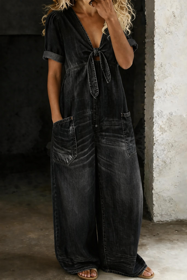 Maya™ | V Neck Short Sleeve Jumpsuit
