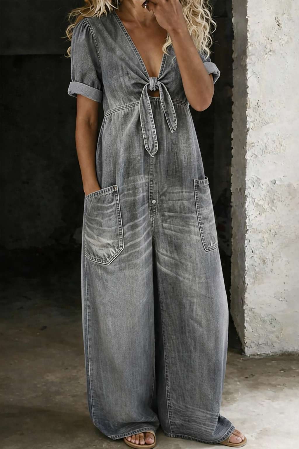 Maya™ | V Neck Short Sleeve Jumpsuit