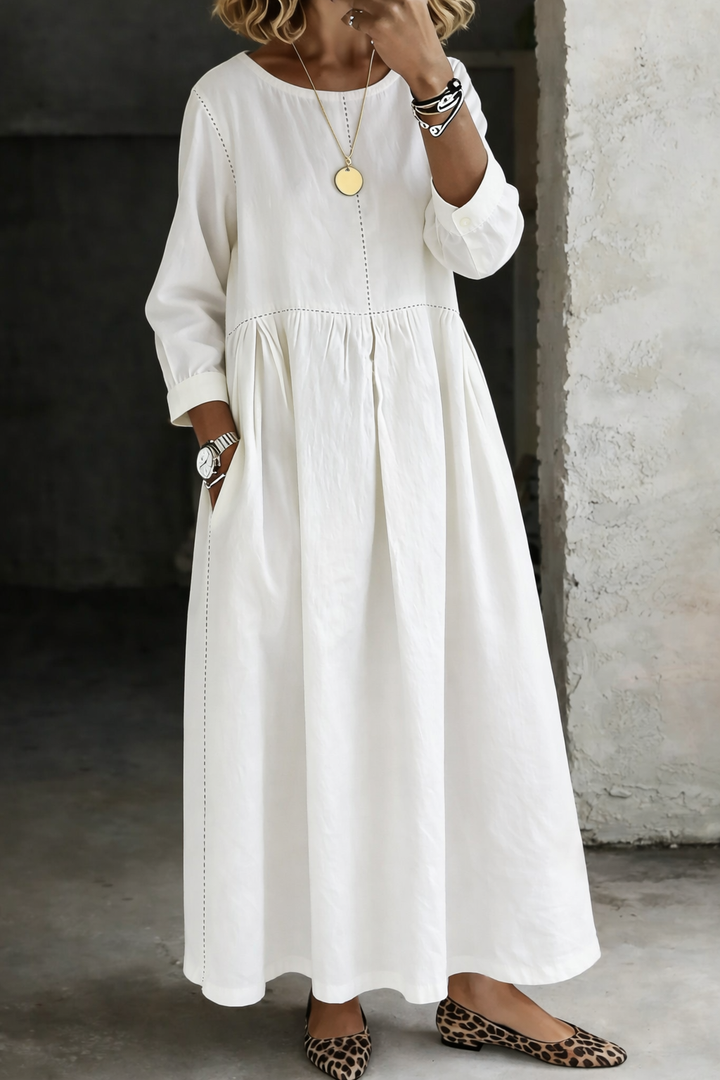 Melissa™ | Round Neck Long Sleeve Denim Dress