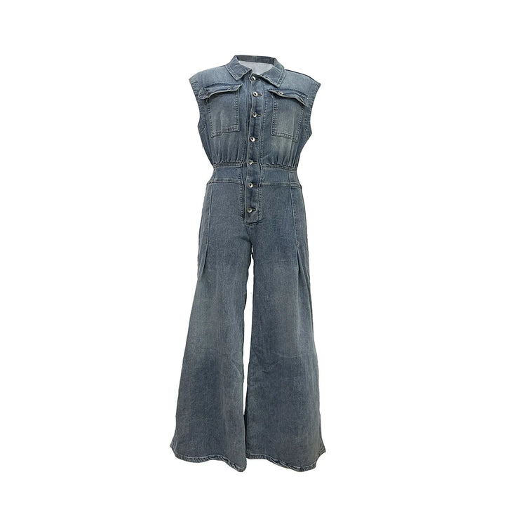 Stella™ | Cinched Waist Wide Leg Denim Jumpsuit