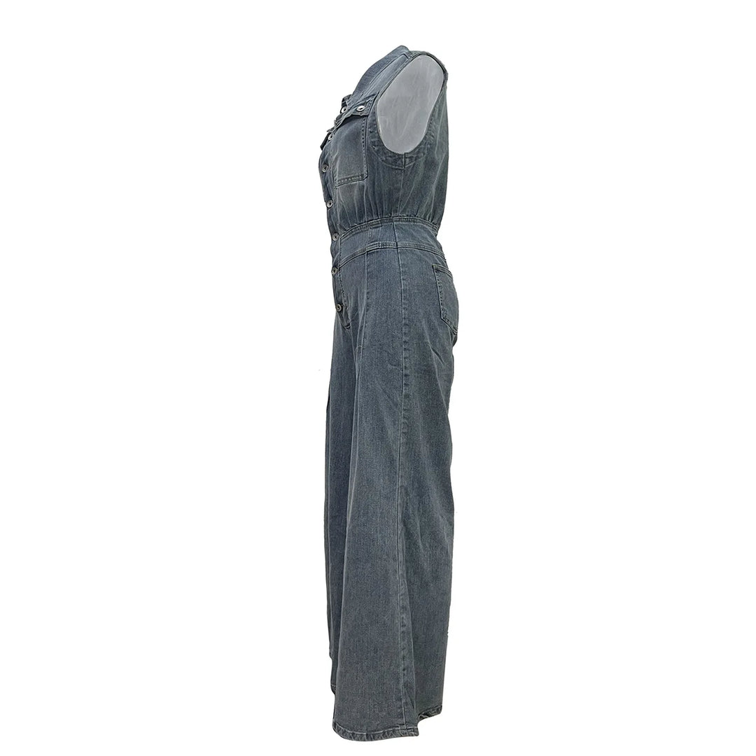 Stella™ | Cinched Waist Wide Leg Denim Jumpsuit