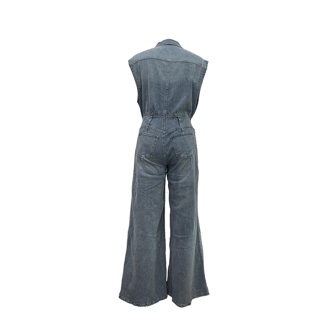 Stella™ | Cinched Waist Wide Leg Denim Jumpsuit