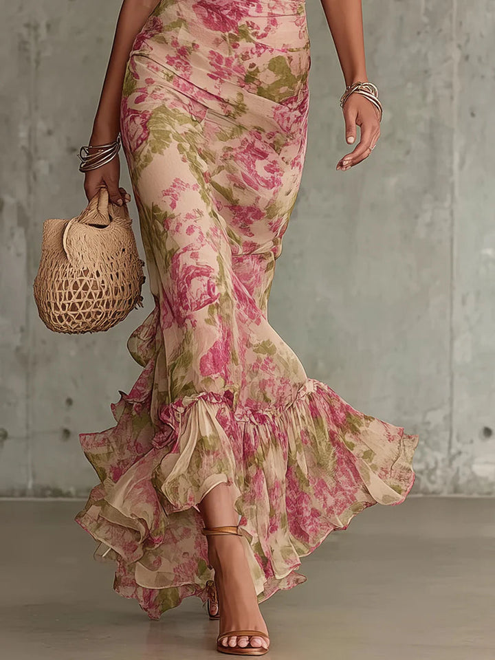 Mae | Rose Print Puff Sleeve Maxi Dress