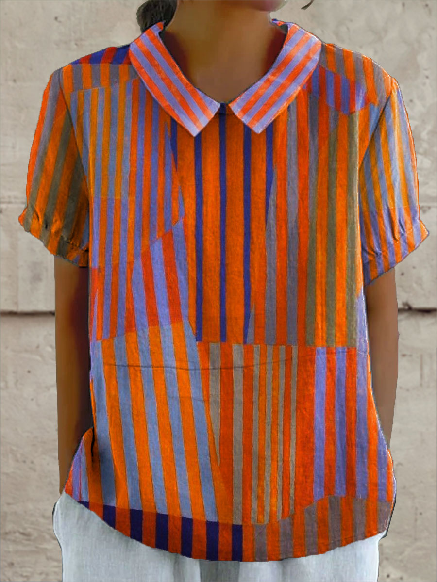 Florence | Women's Striped Collared Short-Sleeve Blouse