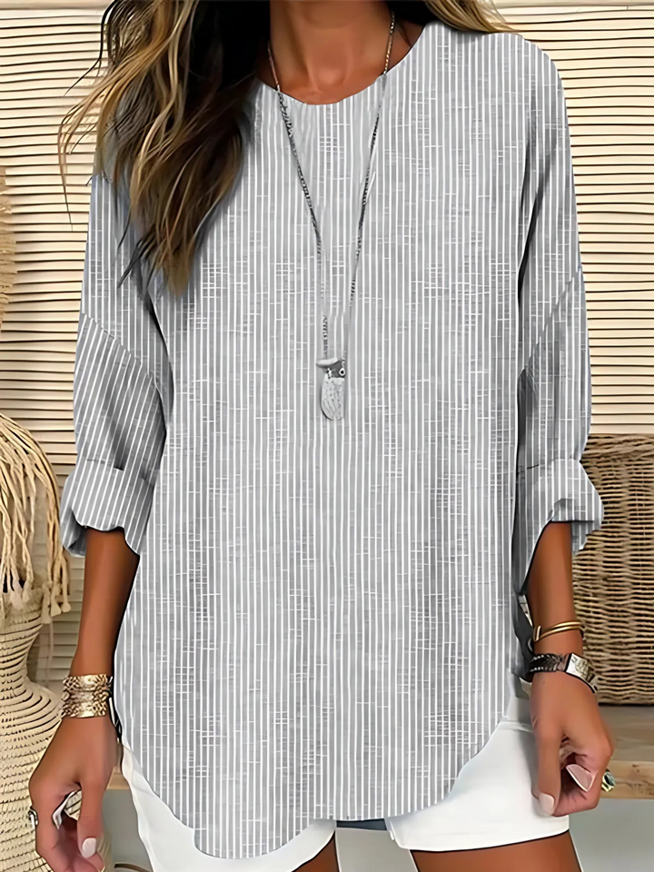 Liora | Women's Striped Round-Neck 3/4-Sleeve Relaxed Tunic Top