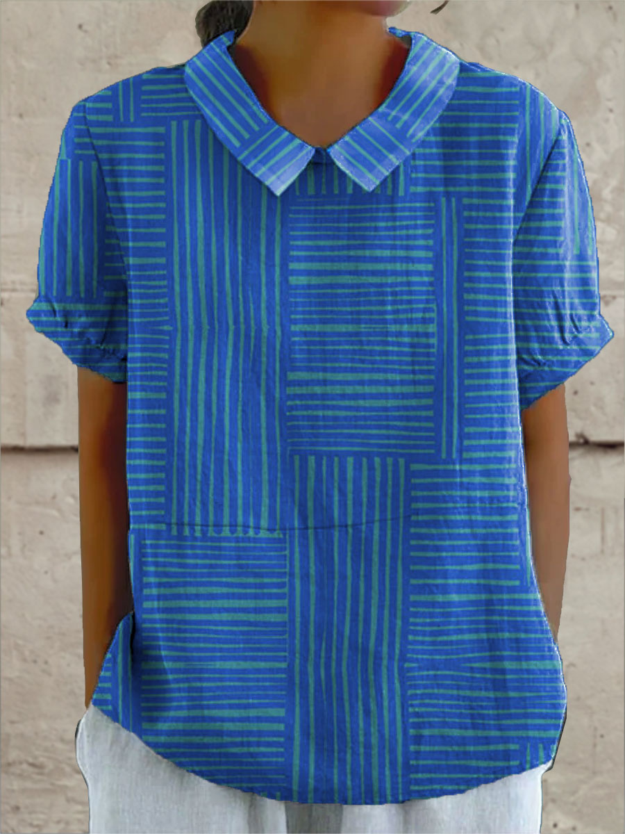 Celia | Women's Striped Collared Short-Sleeve Relaxed Blouse