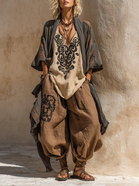 Margaret | Bohemian Art Print Three-Piece Set Outfit