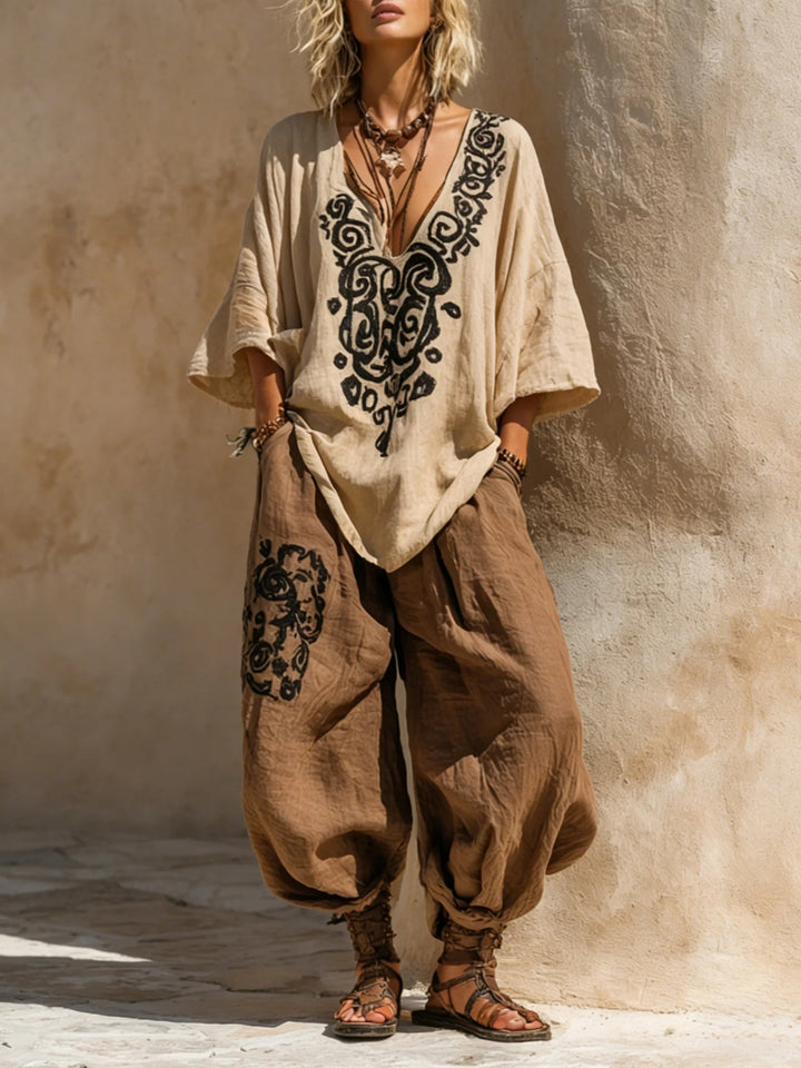 Margaret | Bohemian Art Print Three-Piece Set Outfit