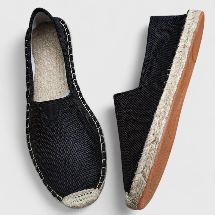 black knit espadrilles with gum sole and jute edging