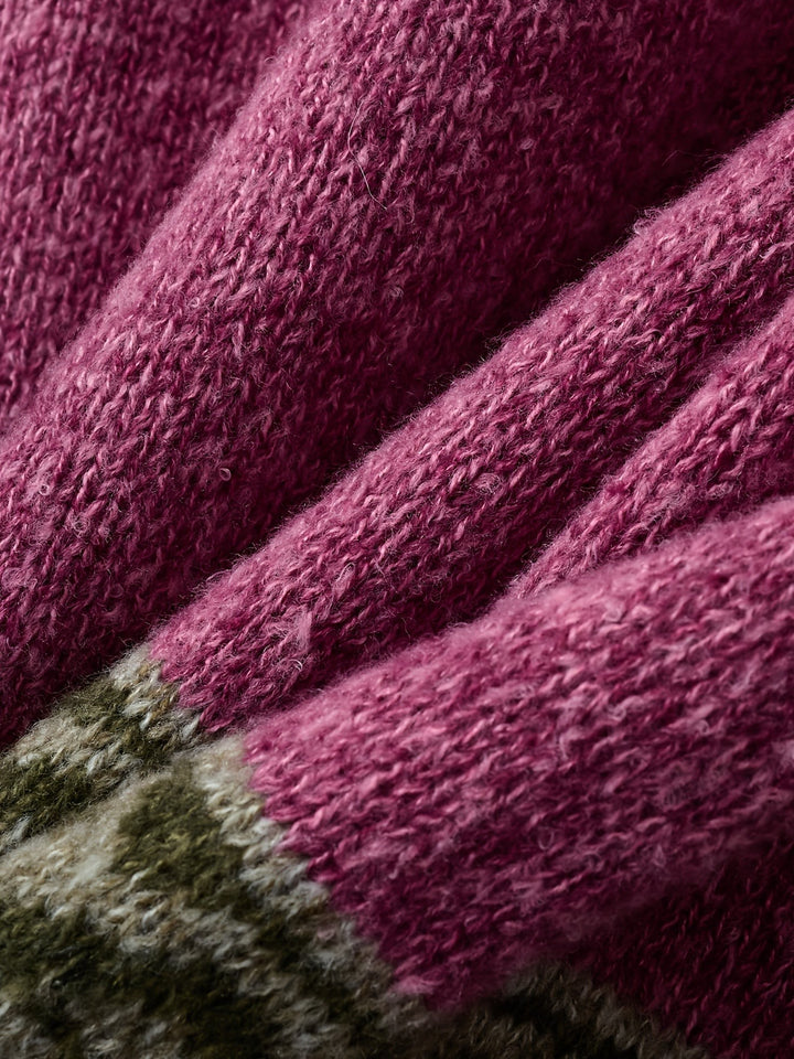 Purple Fair Isle cardigan with button-front and diamond patterned yoke