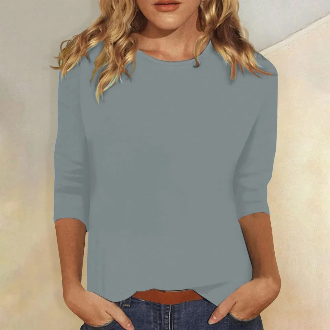 dusty blue crew neck three-quarter sleeve everyday top