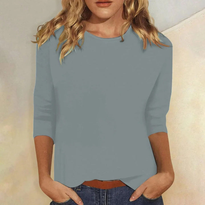 dusty blue crew neck three-quarter sleeve everyday top