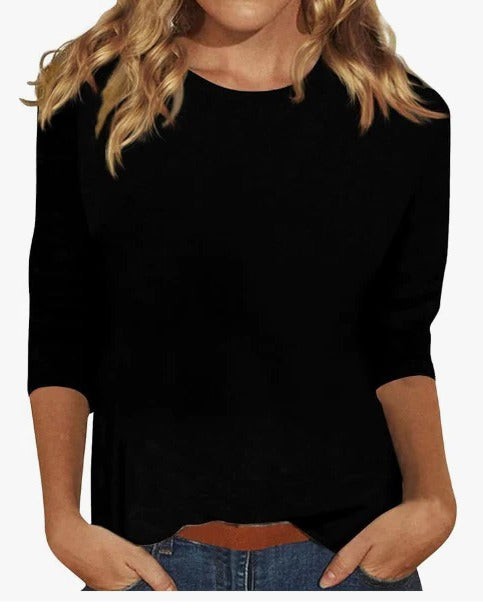 black crew neck three-quarter sleeve casual top