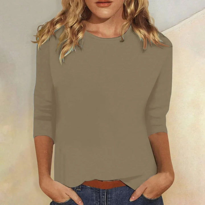 olive green crew neck three-quarter sleeve casual top