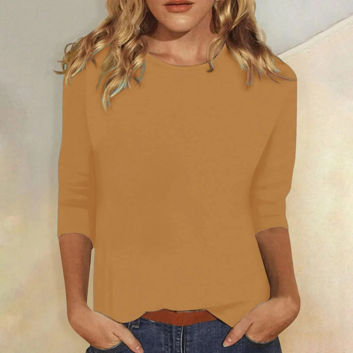 mustard yellow crew neck three-quarter sleeve top