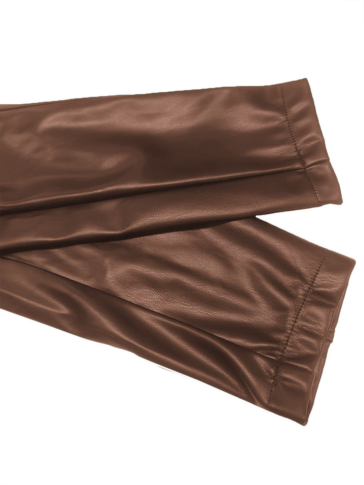 Folded brown faux leather sleeve highlighting smooth textured finish