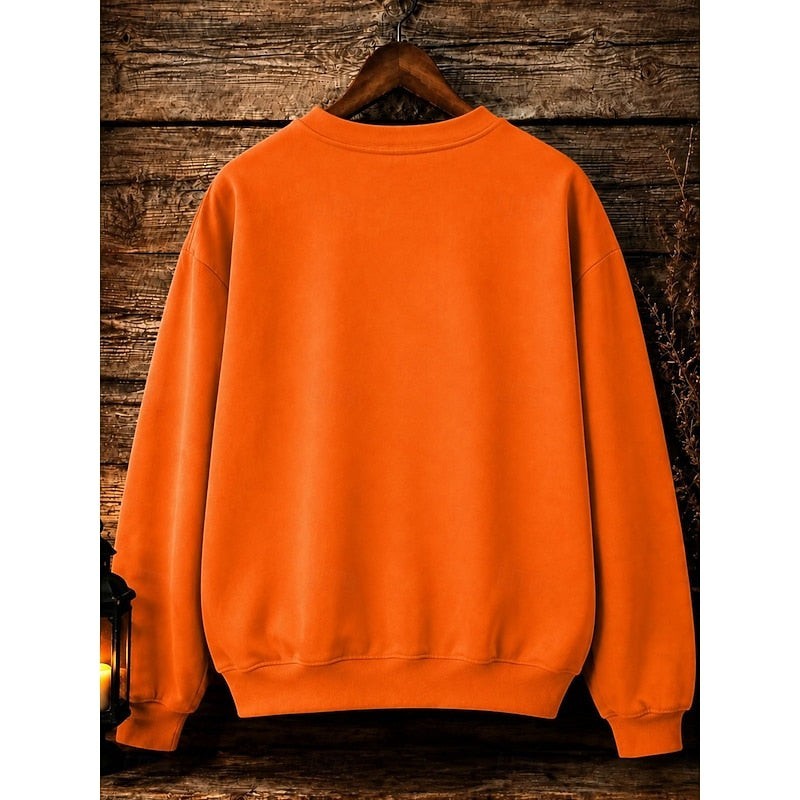 back view of orange crew neck sweatshirt in relaxed fit