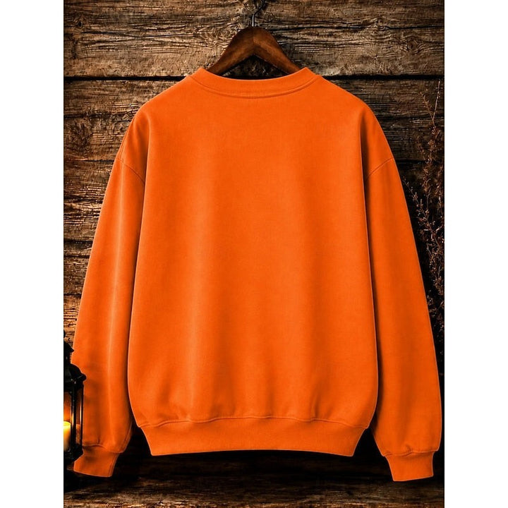 back view of orange crew neck sweatshirt in relaxed fit