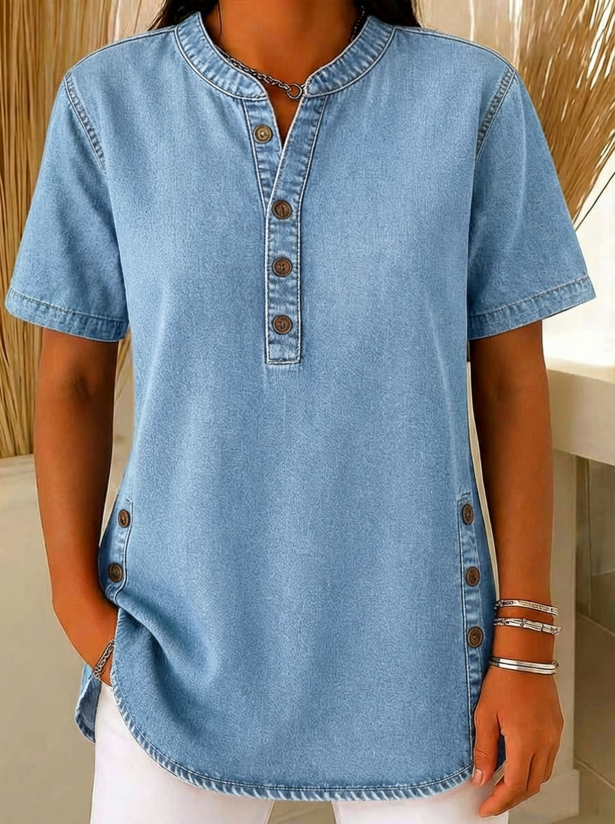 Juniper | Women's Short Sleeve Henley Blouse - image 2