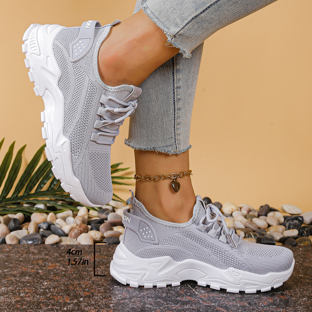 Gray mesh lace-up sneakers with white chunky platform sole