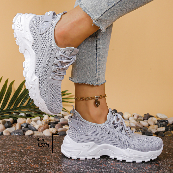 Gray mesh lace-up sneakers with white chunky platform sole