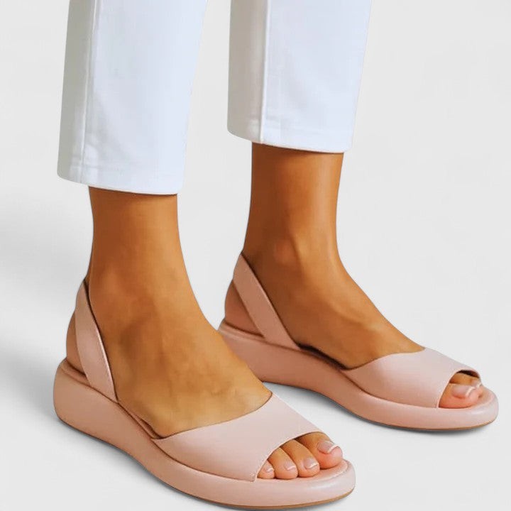 Blush platform slingback sandals with rounded open toe design
