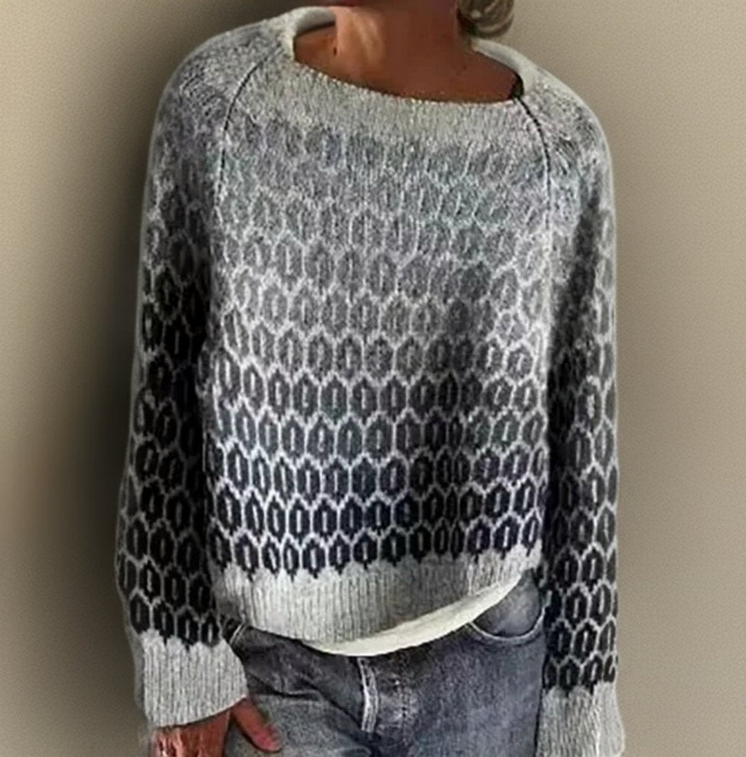 Grey honeycomb-patterned knit jumper with relaxed fit and round neckline