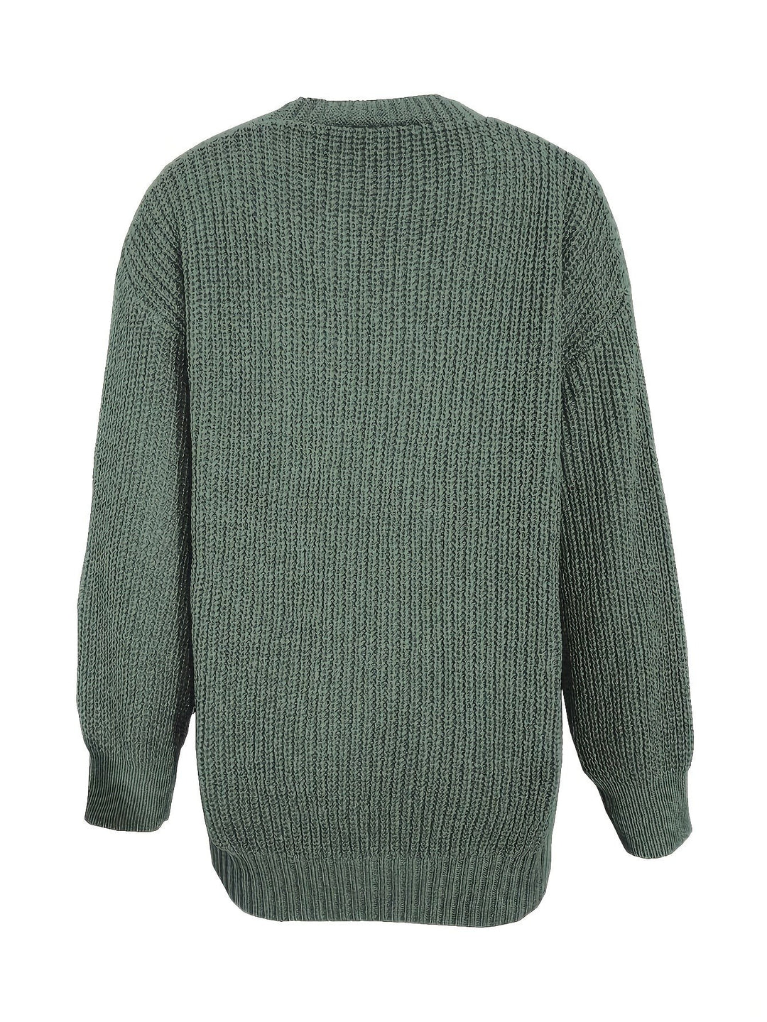 Sage green ribbed knit cardigan shown from the back, relaxed fit