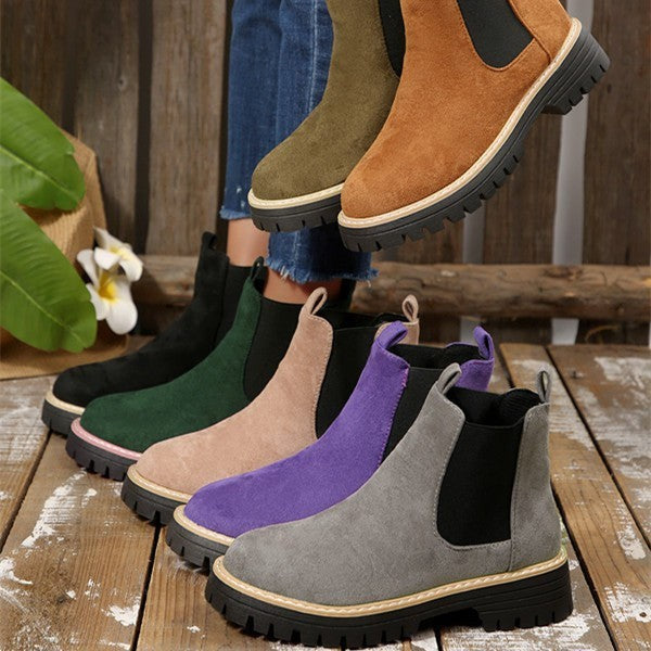 Suede Chelsea boots in five colours with chunky treaded soles