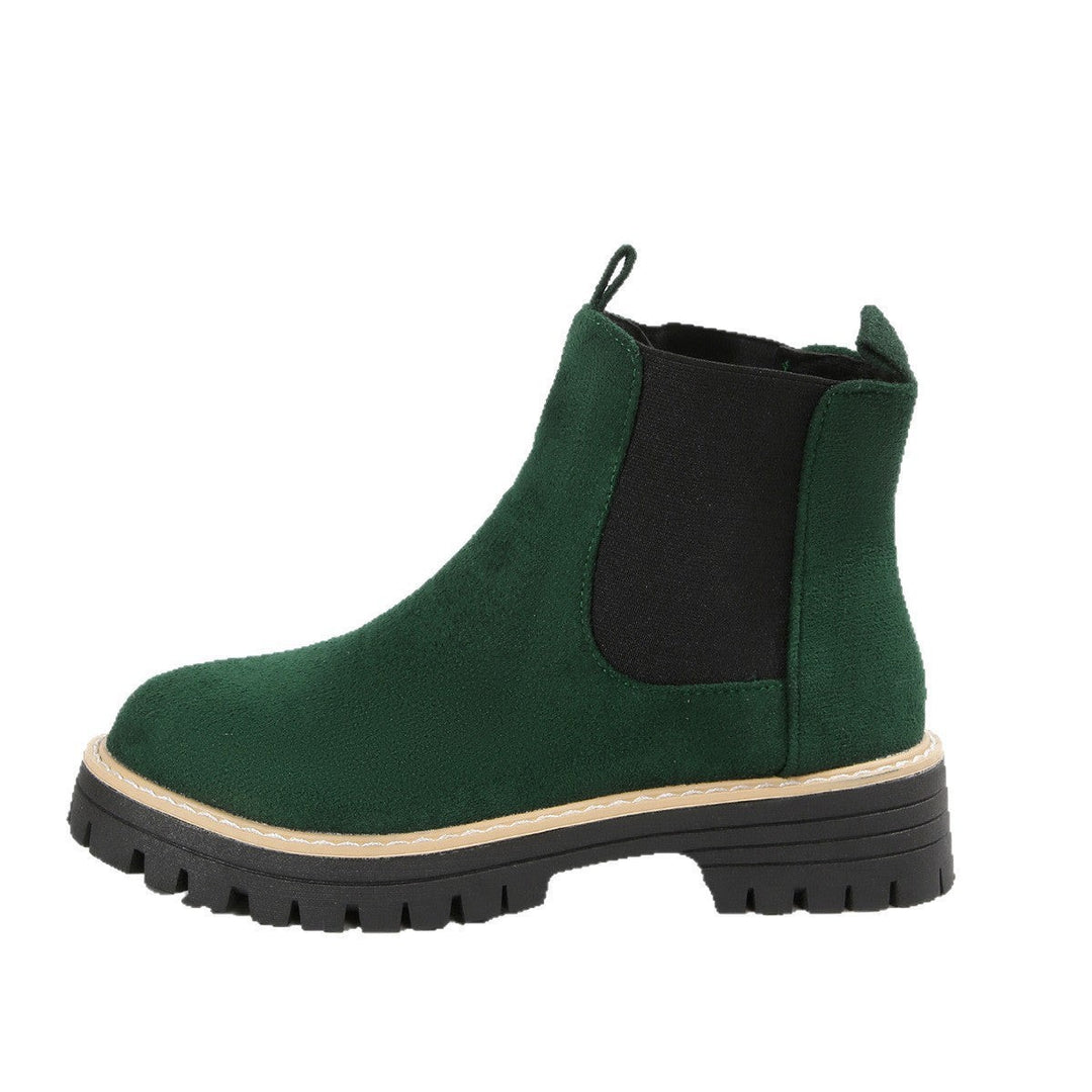 Forest green suede Chelsea boot shown in side profile against white background