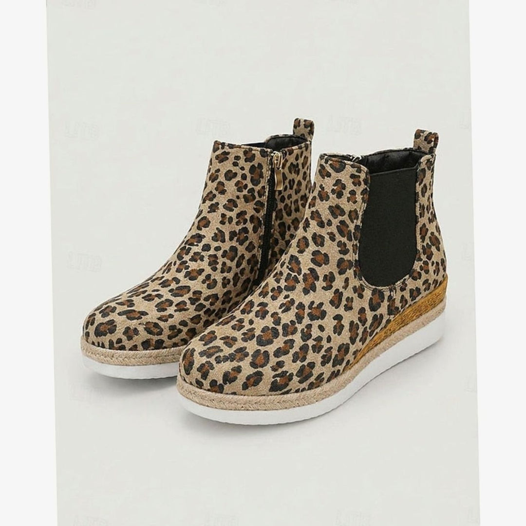 Leopard print suede wedge Chelsea ankle boots with espadrille sole