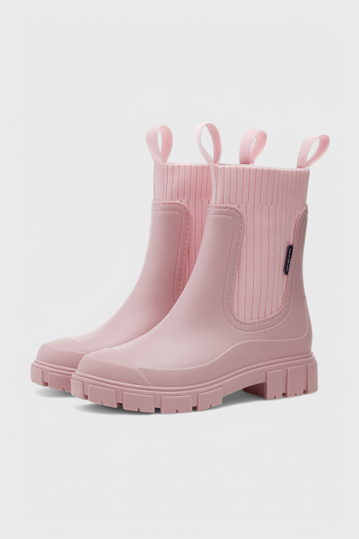 blush pink waterproof Chelsea boots with platform lug sole