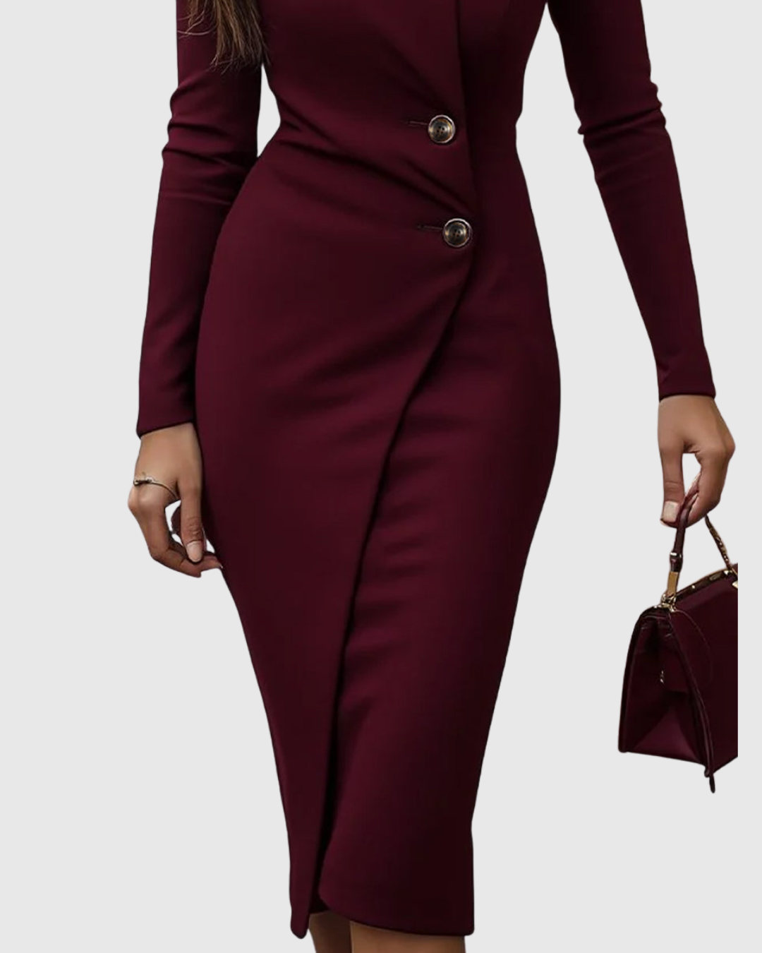 front slit detail on burgundy button-front bodycon midi dress